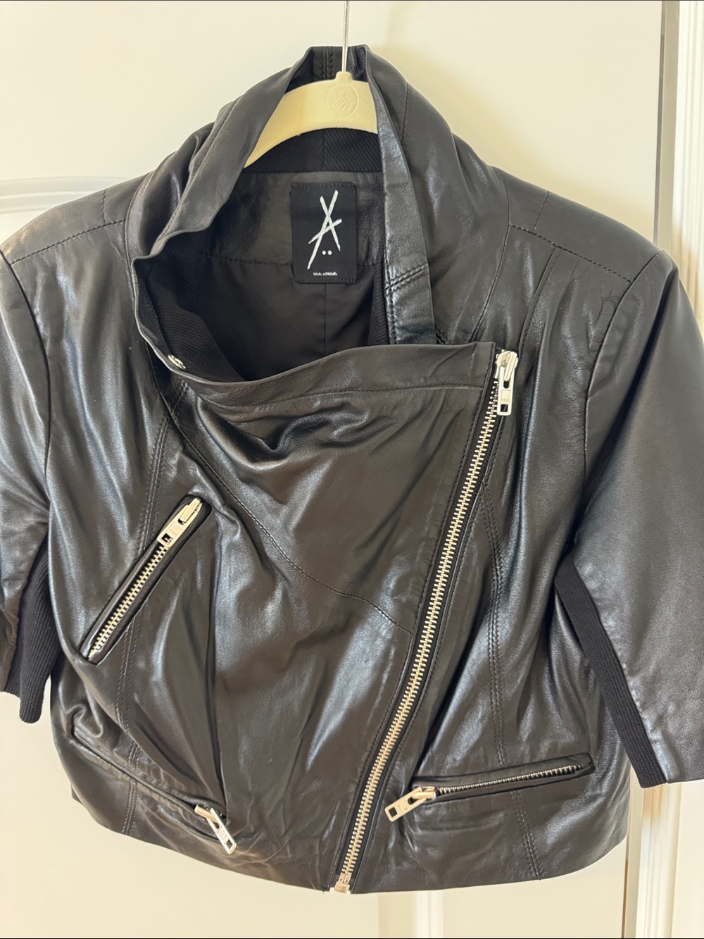 Yigal Azrouel Black Leather Asymmetric Zip Jacket